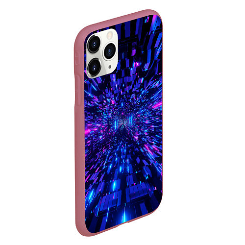 Чехол iPhone 11 Pro матовый Киберпанк синий неоновый тоннель / 3D-Малиновый – фото 2