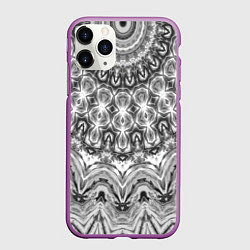 Чехол iPhone 11 Pro матовый Серый ажурный калейдоскоп мандала, цвет: 3D-фиолетовый