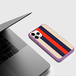 Чехол iPhone 11 Pro матовый Полосы триколор синий красный, цвет: 3D-фиолетовый — фото 2