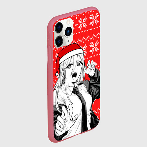 Чехол iPhone 11 Pro матовый Новогодняя Пауэр: Человек-бензопила / 3D-Малиновый – фото 2