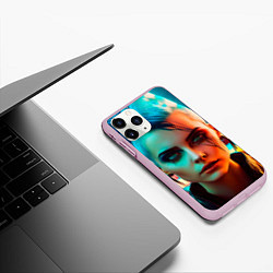 Чехол iPhone 11 Pro матовый Нейросеть - девушка в стиле киберпанк, цвет: 3D-розовый — фото 2