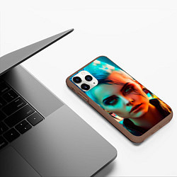 Чехол iPhone 11 Pro матовый Нейросеть - девушка в стиле киберпанк, цвет: 3D-коричневый — фото 2