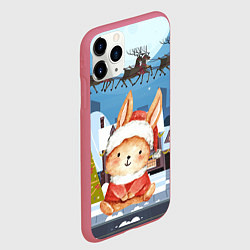 Чехол iPhone 11 Pro матовый Новогодний зайчик 2023, цвет: 3D-малиновый — фото 2
