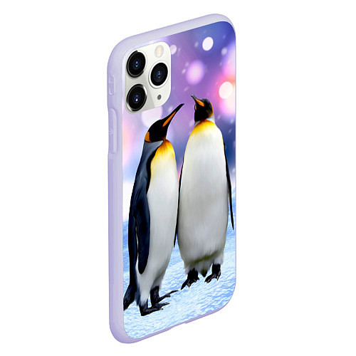 Чехол iPhone 11 Pro матовый Пингвины на снегу / 3D-Светло-сиреневый – фото 2