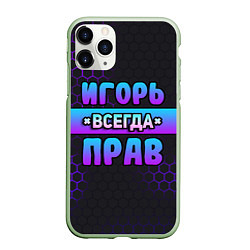 Чехол iPhone 11 Pro матовый Игорь всегда прав - неоновые соты, цвет: 3D-салатовый