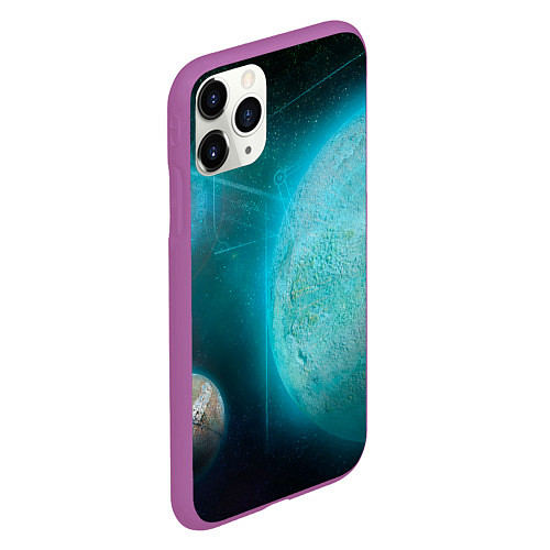 Чехол iPhone 11 Pro матовый Космос и планеты / 3D-Фиолетовый – фото 2