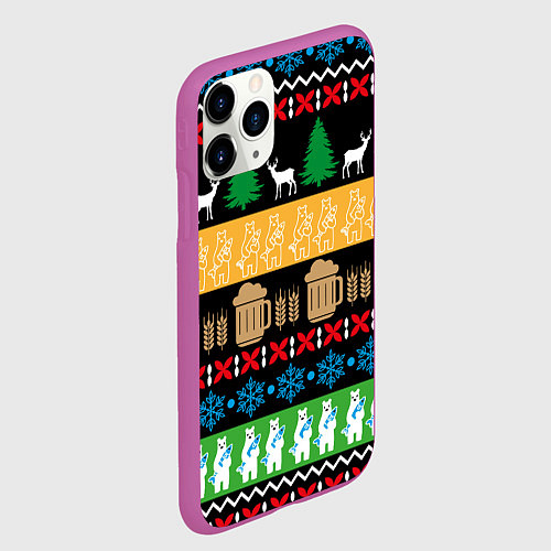 Чехол iPhone 11 Pro матовый Новогодний узор с пивом / 3D-Фиолетовый – фото 2
