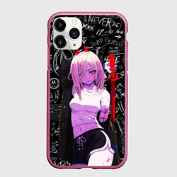 Чехол iPhone 11 Pro матовый Да это же Пауэр - Человек бензопила, цвет: 3D-малиновый