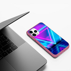 Чехол iPhone 11 Pro матовый Неоновые треугольники на горизонте, цвет: 3D-малиновый — фото 2