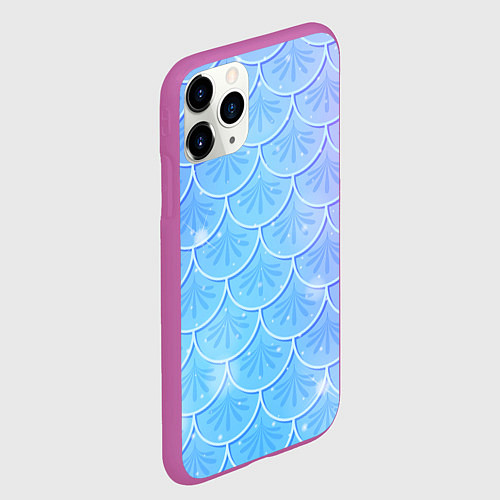 Чехол iPhone 11 Pro матовый Голубая чешуя русалки - паттерн / 3D-Фиолетовый – фото 2