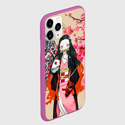Чехол iPhone 11 Pro матовый Незуко Камадо под сакурой, цвет: 3D-фиолетовый — фото 2