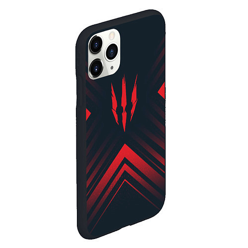 Чехол iPhone 11 Pro матовый Красный символ The Witcher на темном фоне со стрел / 3D-Черный – фото 2