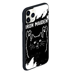 Чехол iPhone 11 Pro матовый Группа Iron Maiden и рок кот, цвет: 3D-черный — фото 2