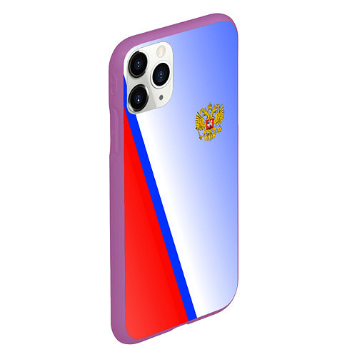 Чехол iPhone 11 Pro матовый Россия полосы с гербом / 3D-Фиолетовый – фото 2