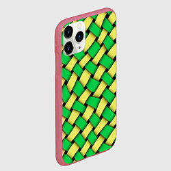 Чехол iPhone 11 Pro матовый Жёлто-зелёная плетёнка - оптическая иллюзия, цвет: 3D-малиновый — фото 2