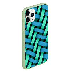 Чехол iPhone 11 Pro матовый Сине-зелёная плетёнка - оптическая иллюзия, цвет: 3D-салатовый — фото 2