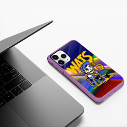 Чехол iPhone 11 Pro матовый Whats - скелет со скейтбордом - граффити, цвет: 3D-фиолетовый — фото 2