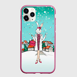 Чехол iPhone 11 Pro матовый Зайчиха модница, цвет: 3D-малиновый