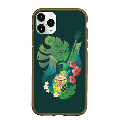 Чехол iPhone 11 Pro матовый Акустическая гитара с барабаном и тропическими лис
