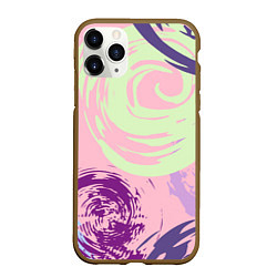 Чехол iPhone 11 Pro матовый Розовый фон и разноцветные круги