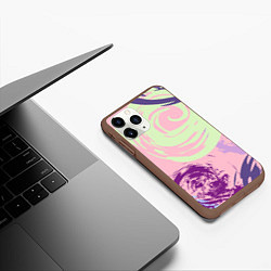 Чехол iPhone 11 Pro матовый Розовый фон и разноцветные круги, цвет: 3D-коричневый — фото 2