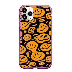 Чехол iPhone 11 Pro матовый Растекающийся оранжевый смайл, цвет: 3D-фиолетовый