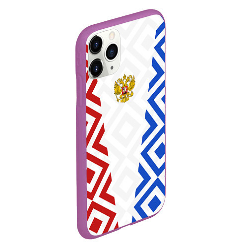 Чехол iPhone 11 Pro матовый Russia sport ромбы и герб / 3D-Фиолетовый – фото 2