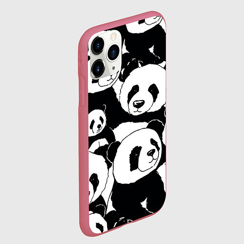Чехол iPhone 11 Pro матовый С пандами паттерн / 3D-Малиновый – фото 2