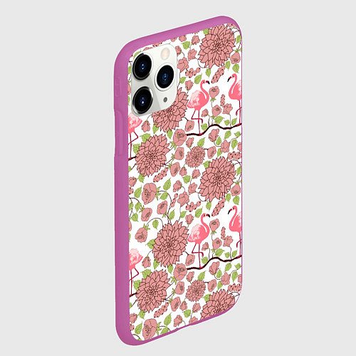 Чехол iPhone 11 Pro матовый Фламинго и лотосы / 3D-Фиолетовый – фото 2