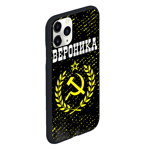 Чехол iPhone 11 Pro матовый Вероника и желтый символ СССР со звездой / 3D-Черный – фото 2