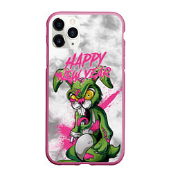 Чехол iPhone 11 Pro матовый Zombie rabbit Happy new year, цвет: 3D-малиновый