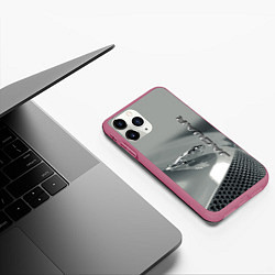 Чехол iPhone 11 Pro матовый Jaguar - капот - эмблема, цвет: 3D-малиновый — фото 2