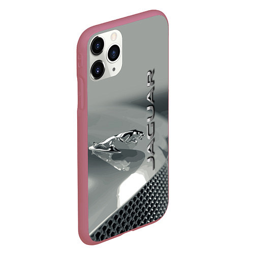 Чехол iPhone 11 Pro матовый Jaguar - капот - эмблема / 3D-Малиновый – фото 2