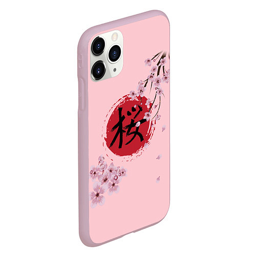 Чехол iPhone 11 Pro матовый Цветущая вишня с иероглифом cакура / 3D-Розовый – фото 2