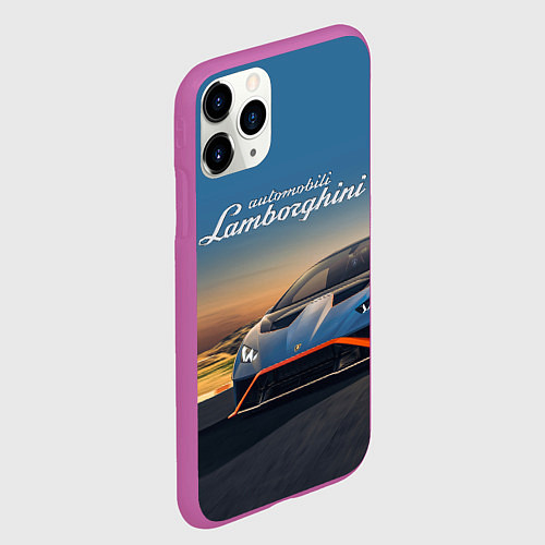 Чехол iPhone 11 Pro матовый Lamborghini Huracan STO - car racing / 3D-Фиолетовый – фото 2