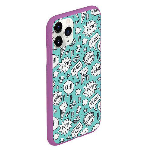 Чехол iPhone 11 Pro матовый Пузыри и надписи комиксов / 3D-Фиолетовый – фото 2