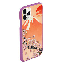 Чехол iPhone 11 Pro матовый Ветка цветущей сакуры и вулкан, цвет: 3D-фиолетовый — фото 2