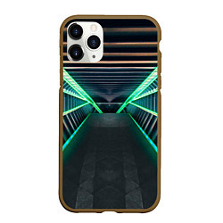 Чехол iPhone 11 Pro матовый Неоновые фонари на космическом коридоре, цвет: 3D-коричневый