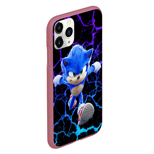 Чехол iPhone 11 Pro матовый Sonic неоновый мрамор / 3D-Малиновый – фото 2