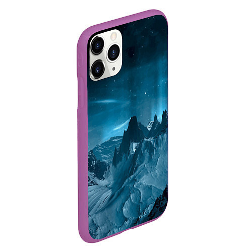 Чехол iPhone 11 Pro матовый Снежные горные вершины / 3D-Фиолетовый – фото 2