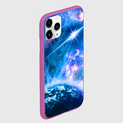 Чехол iPhone 11 Pro матовый Космос - планета и яркая звезда, цвет: 3D-фиолетовый — фото 2