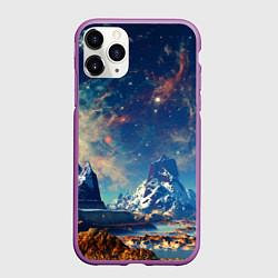 Чехол iPhone 11 Pro матовый Горы и бескрайний космос, цвет: 3D-фиолетовый