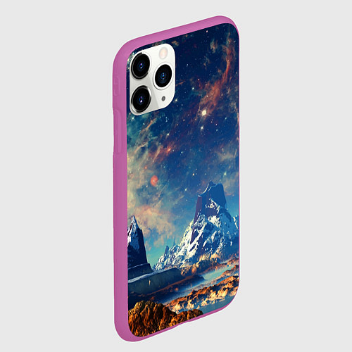 Чехол iPhone 11 Pro матовый Горы и бескрайний космос / 3D-Фиолетовый – фото 2
