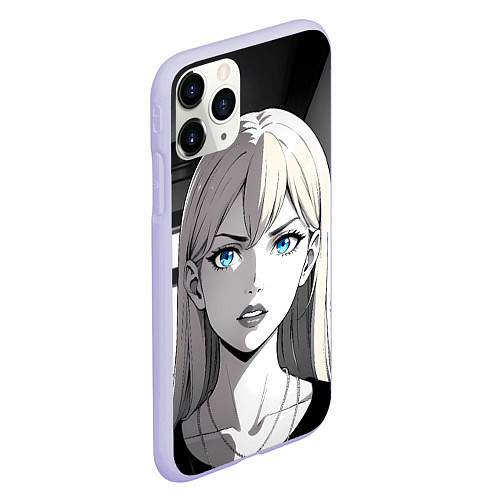 Чехол iPhone 11 Pro матовый Нейросеть - аниме блондинка / 3D-Светло-сиреневый – фото 2