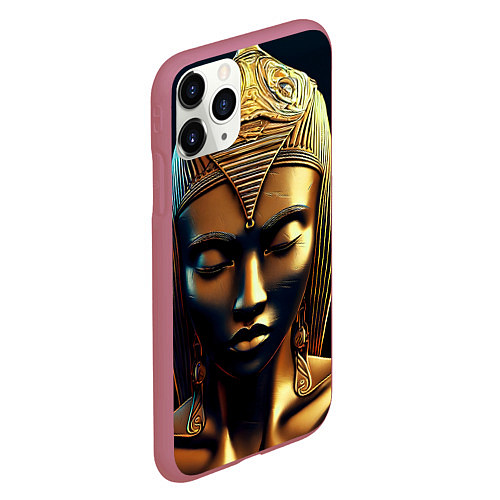 Чехол iPhone 11 Pro матовый Нейросеть - золотая статуя египетской царицы / 3D-Малиновый – фото 2