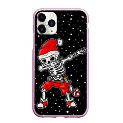 Чехол iPhone 11 Pro матовый Dab новогодний скелет, цвет: 3D-розовый