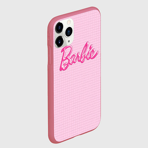 Чехол iPhone 11 Pro матовый Барби - логотип на клетчатом фоне / 3D-Малиновый – фото 2