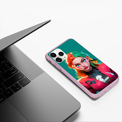 Чехол iPhone 11 Pro матовый Нейросеть - киберпанк аниме, цвет: 3D-розовый — фото 2