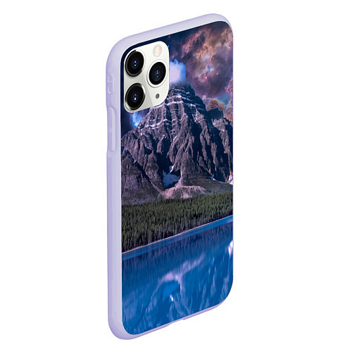 Чехол iPhone 11 Pro матовый Горы и лес у озера / 3D-Светло-сиреневый – фото 2
