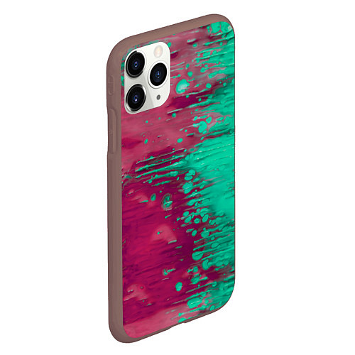 Чехол iPhone 11 Pro матовый Светло-розовые и зелёные краски растекаются / 3D-Коричневый – фото 2